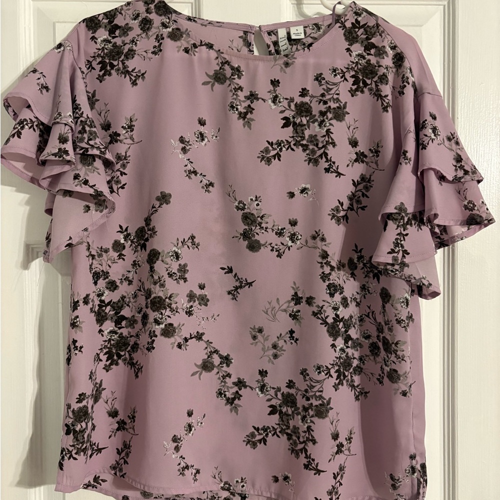 Elle Floral Ruffle Sleeve Blouse - Lavender